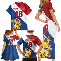Custom Netherlands Football Family Matching Short Sleeve Bodycon Dress and Hawaiian Shirt Come On Holland