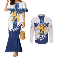 Custom Finland Football Couples Matching Mermaid Dress and Long Sleeve Button Shirt Suomen jalkapallomaajoukkue