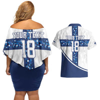 Custom Finland Football Couples Matching Off Shoulder Short Dress and Hawaiian Shirt Suomen jalkapallomaajoukkue