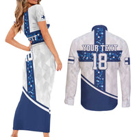 Custom Finland Football Couples Matching Short Sleeve Bodycon Dress and Long Sleeve Button Shirt Suomen jalkapallomaajoukkue
