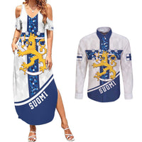 Custom Finland Football Couples Matching Summer Maxi Dress and Long Sleeve Button Shirt Suomen jalkapallomaajoukkue