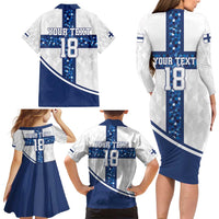 Custom Finland Football Family Matching Long Sleeve Bodycon Dress and Hawaiian Shirt Suomen jalkapallomaajoukkue
