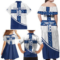 Custom Finland Football Family Matching Off Shoulder Maxi Dress and Hawaiian Shirt Suomen jalkapallomaajoukkue