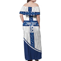 Custom Finland Football Family Matching Off Shoulder Maxi Dress and Hawaiian Shirt Suomen jalkapallomaajoukkue