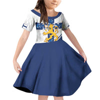 Custom Finland Football Family Matching Off Shoulder Short Dress and Hawaiian Shirt Suomen jalkapallomaajoukkue