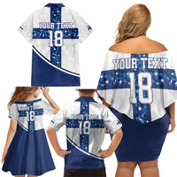 Custom Finland Football Family Matching Off Shoulder Short Dress and Hawaiian Shirt Suomen jalkapallomaajoukkue
