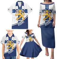 Custom Finland Football Family Matching Puletasi and Hawaiian Shirt Suomen jalkapallomaajoukkue