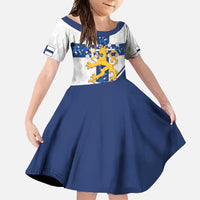 Custom Finland Football Family Matching Short Sleeve Bodycon Dress and Hawaiian Shirt Suomen jalkapallomaajoukkue