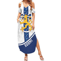 Custom Finland Football Family Matching Summer Maxi Dress and Hawaiian Shirt Suomen jalkapallomaajoukkue
