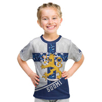 Custom Finland Football Kid T Shirt Suomen jalkapallomaajoukkue