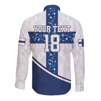 Custom Finland Football Long Sleeve Button Shirt Suomen jalkapallomaajoukkue