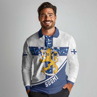 Custom Finland Football Long Sleeve Polo Shirt Suomen jalkapallomaajoukkue
