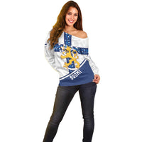 Custom Finland Football Off Shoulder Sweater Suomen jalkapallomaajoukkue