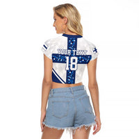 Custom Finland Football Raglan Cropped T Shirt Suomen jalkapallomaajoukkue