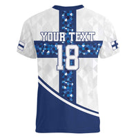 Custom Finland Football Women V-Neck T-Shirt Suomen jalkapallomaajoukkue