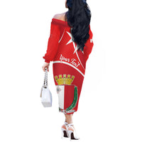 Personalized Malta Cross Coat Of Arms Off The Shoulder Long Sleeve Dress - Wonder Print Shop