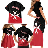 Personalized Malta Cross With Valletta Capital Family Matching Short Sleeve Bodycon Dress and Hawaiian Shirt - Wonder Print Shop