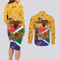 Personalized South Africa Heritage Day Couples Matching Long Sleeve Bodycon Dress and Long Sleeve Button Shirt With Traditional Dancer - Wonder Print Shop