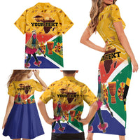 Personalized South Africa Heritage Day Family Matching Short Sleeve Bodycon Dress and Hawaiian Shirt With Traditional Dancer - Wonder Print Shop