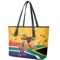 Personalized South Africa Heritage Day Leather Tote Bag With Traditional Dancer - Wonder Print Shop