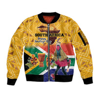 Personalized South Africa Heritage Day Sleeve Zip Bomber Jacket With Traditional Dancer - Wonder Print Shop