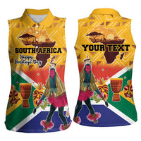 Personalized South Africa Heritage Day Women Sleeveless Polo Shirt With Traditional Dancer - Wonder Print Shop