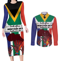 Personalized South Africa Heritage Day Couples Matching Long Sleeve Bodycon Dress and Long Sleeve Button Shirt Flag Style - Wonder Print Shop