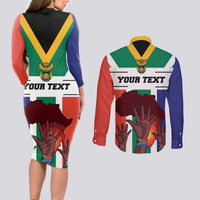 Personalized South Africa Heritage Day Couples Matching Long Sleeve Bodycon Dress and Long Sleeve Button Shirt Flag Style - Wonder Print Shop
