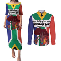 Personalized South Africa Heritage Day Couples Matching Puletasi and Long Sleeve Button Shirt Flag Style - Wonder Print Shop