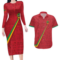 Custom Saint Kitts And Nevis Football Couples Matching Long Sleeve Bodycon Dress and Hawaiian Shirt Sugar Boyz Red Version - Wonder Print Shop