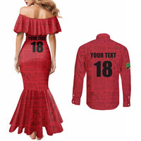 Custom Saint Kitts And Nevis Football Couples Matching Mermaid Dress and Long Sleeve Button Shirt Sugar Boyz Red Version - Wonder Print Shop