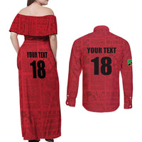 Custom Saint Kitts And Nevis Football Couples Matching Off Shoulder Maxi Dress and Long Sleeve Button Shirt Sugar Boyz Red Version - Wonder Print Shop