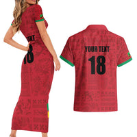 Custom Saint Kitts And Nevis Football Couples Matching Short Sleeve Bodycon Dress and Hawaiian Shirt Sugar Boyz Red Version - Wonder Print Shop
