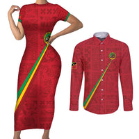 Custom Saint Kitts And Nevis Football Couples Matching Short Sleeve Bodycon Dress and Long Sleeve Button Shirt Sugar Boyz Red Version - Wonder Print Shop