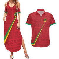 Custom Saint Kitts And Nevis Football Couples Matching Summer Maxi Dress and Hawaiian Shirt Sugar Boyz Red Version - Wonder Print Shop