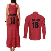 Custom Saint Kitts And Nevis Football Couples Matching Tank Maxi Dress and Long Sleeve Button Shirt Sugar Boyz Red Version - Wonder Print Shop