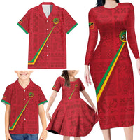 Custom Saint Kitts And Nevis Football Family Matching Long Sleeve Bodycon Dress and Hawaiian Shirt Sugar Boyz Red Version - Wonder Print Shop