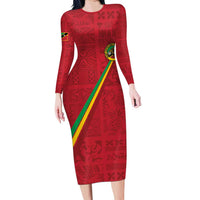 Custom Saint Kitts And Nevis Football Family Matching Long Sleeve Bodycon Dress and Hawaiian Shirt Sugar Boyz Red Version - Wonder Print Shop