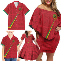 Custom Saint Kitts And Nevis Football Family Matching Off Shoulder Short Dress and Hawaiian Shirt Sugar Boyz Red Version - Wonder Print Shop