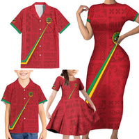 Custom Saint Kitts And Nevis Football Family Matching Short Sleeve Bodycon Dress and Hawaiian Shirt Sugar Boyz Red Version - Wonder Print Shop