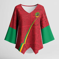Custom Saint Kitts And Nevis Football Kimono Sleeve Blouse Sugar Boyz Red Version - Wonder Print Shop
