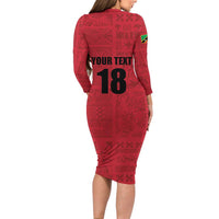 Custom Saint Kitts And Nevis Football Long Sleeve Bodycon Dress Sugar Boyz Red Version - Wonder Print Shop