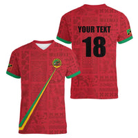Custom Saint Kitts And Nevis Football Women V-Neck T-Shirt Sugar Boyz Red Version - Wonder Print Shop