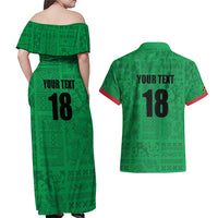Custom Saint Kitts And Nevis Football Couples Matching Off Shoulder Maxi Dress and Hawaiian Shirt Sugar Boyz Green Version - Wonder Print Shop