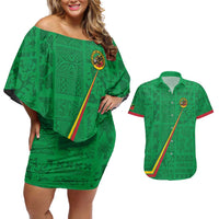Custom Saint Kitts And Nevis Football Couples Matching Off Shoulder Short Dress and Hawaiian Shirt Sugar Boyz Green Version - Wonder Print Shop