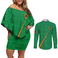 Custom Saint Kitts And Nevis Football Couples Matching Off Shoulder Short Dress and Long Sleeve Button Shirt Sugar Boyz Green Version - Wonder Print Shop