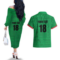 Custom Saint Kitts And Nevis Football Couples Matching Off The Shoulder Long Sleeve Dress and Hawaiian Shirt Sugar Boyz Green Version - Wonder Print Shop