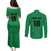 Custom Saint Kitts And Nevis Football Couples Matching Puletasi and Long Sleeve Button Shirt Sugar Boyz Green Version - Wonder Print Shop