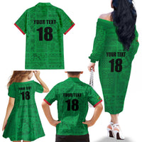 Custom Saint Kitts And Nevis Football Family Matching Off The Shoulder Long Sleeve Dress and Hawaiian Shirt Sugar Boyz Green Version - Wonder Print Shop