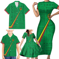 Custom Saint Kitts And Nevis Football Family Matching Short Sleeve Bodycon Dress and Hawaiian Shirt Sugar Boyz Green Version - Wonder Print Shop